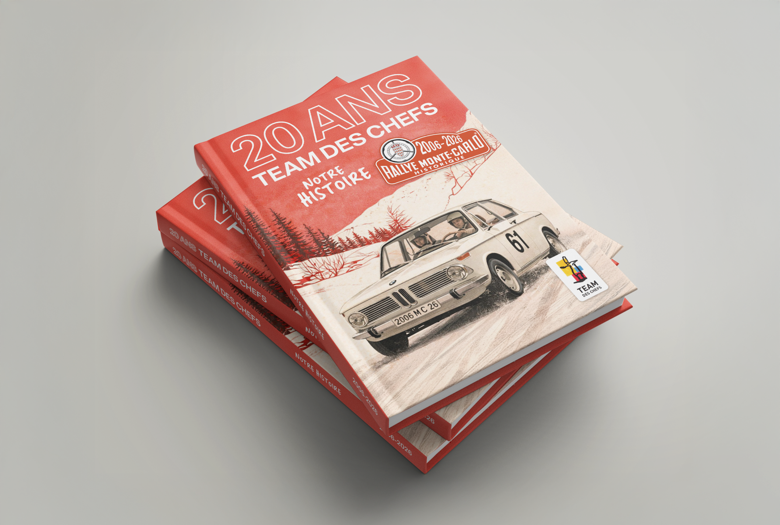 Team des Chefs : print malin, livre photos de 500 pages pour les 20ans de la Team des Chefs au Rallye Monte Carlo histoire | Agence de communication Bonne Nouvelle, Valence, Drôme