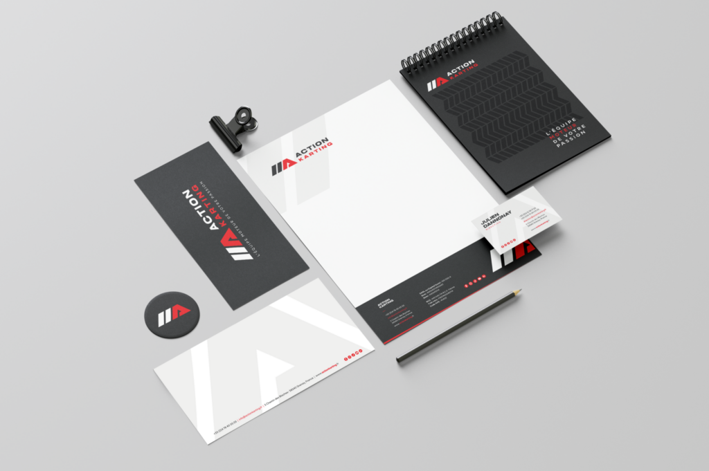 Action Karting : branding, identité visuelle, charte graphique, baseline, agence de communication BONNE NOUVELLE, Valence, Drôme
