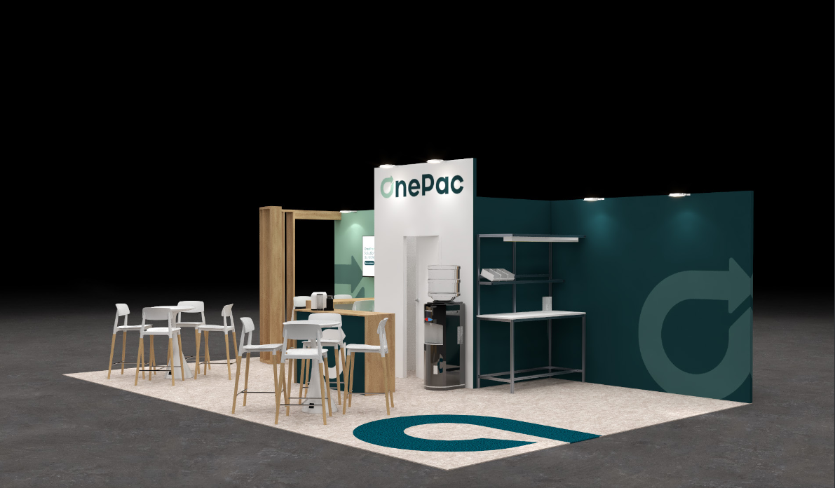 OnePac : Events Éveillés : Perspective 3D du stand salon SITL | Agence de communication Bonne Nouvelle, Valence, Drôme